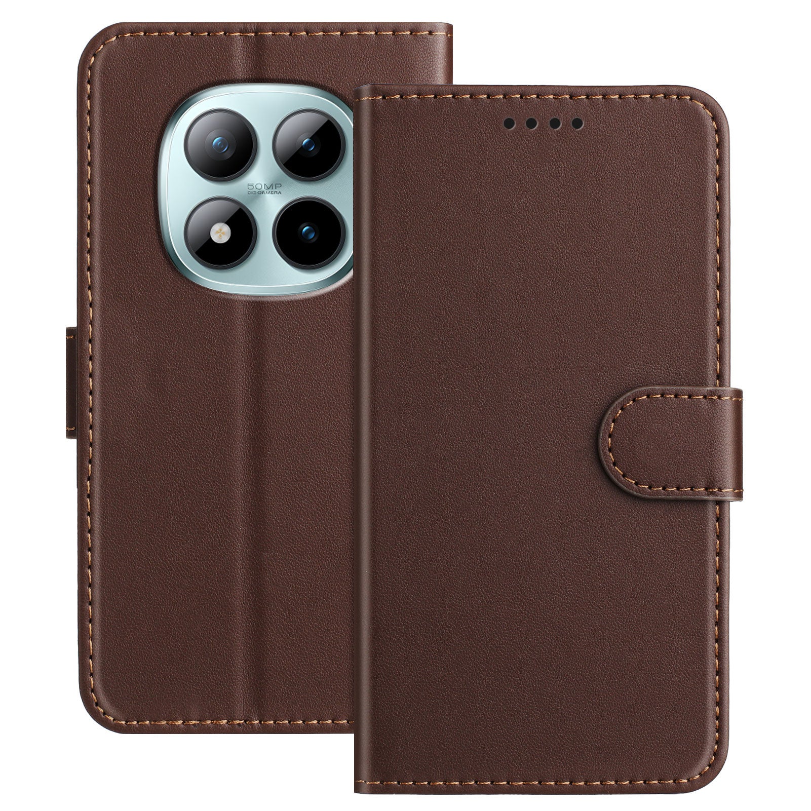 For Xiaomi Poco M8 Pro 5G / Redmi Note 15 Pro+ 5G (Global) Leather Case Wallet Stand Solid Color Anti Drop Phone Cover - Brown