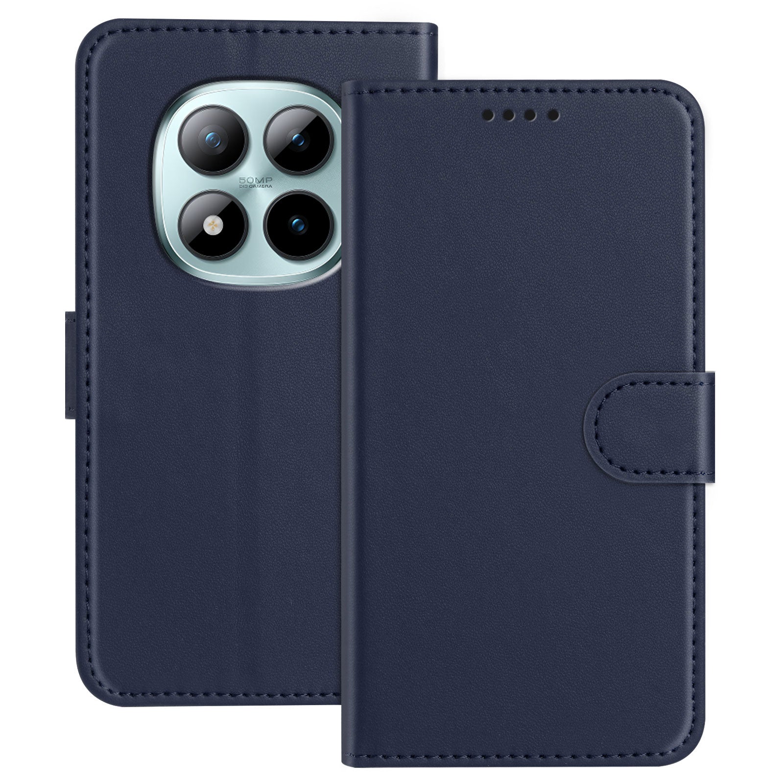 For Xiaomi Poco M8 Pro 5G / Redmi Note 15 Pro+ 5G (Global) Leather Case Wallet Stand Solid Color Anti Drop Phone Cover - Blue