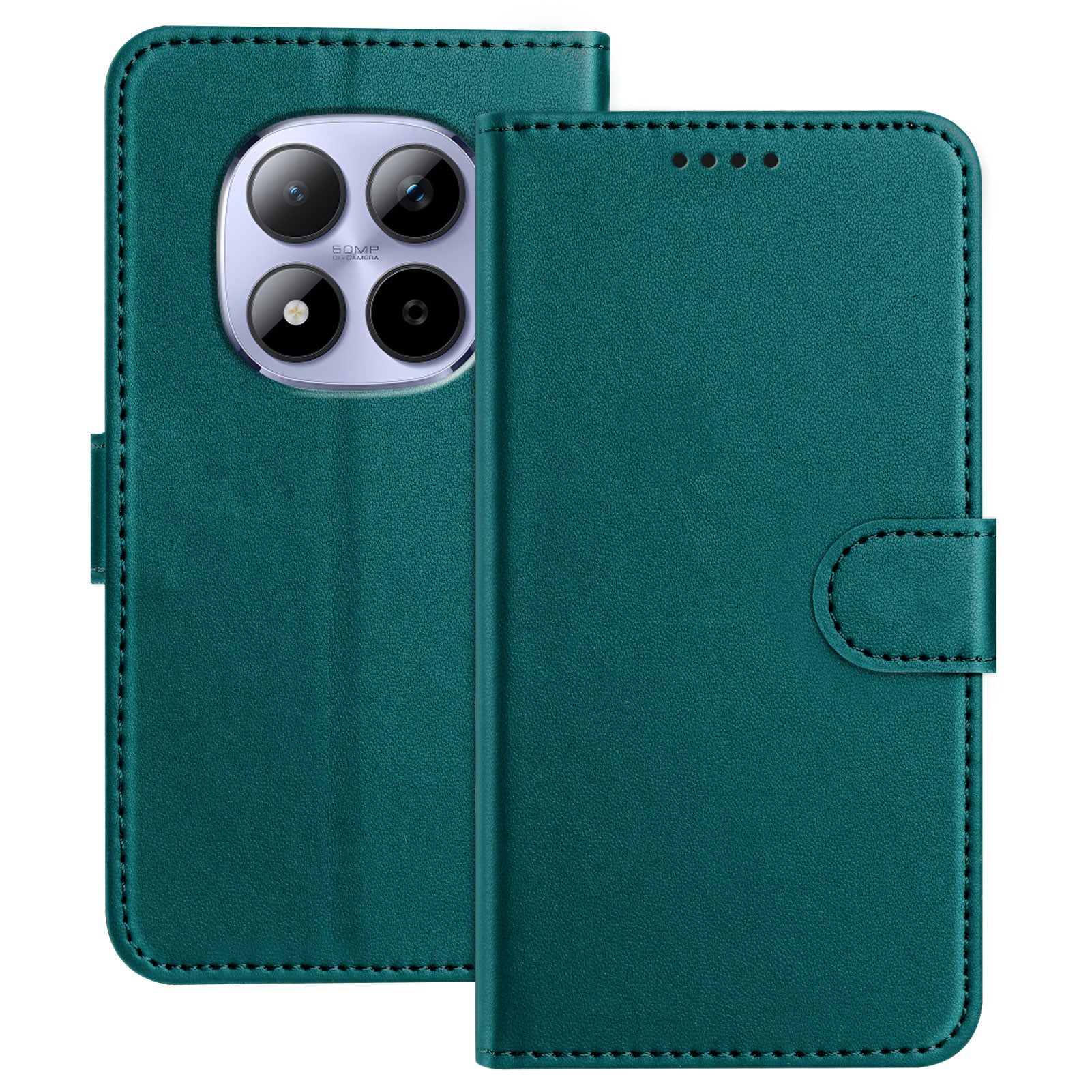 For Xiaomi Redmi Note 15 Pro 5G (Global) Leather Case Wallet Stand Solid Color Anti Drop Phone Cover - Green