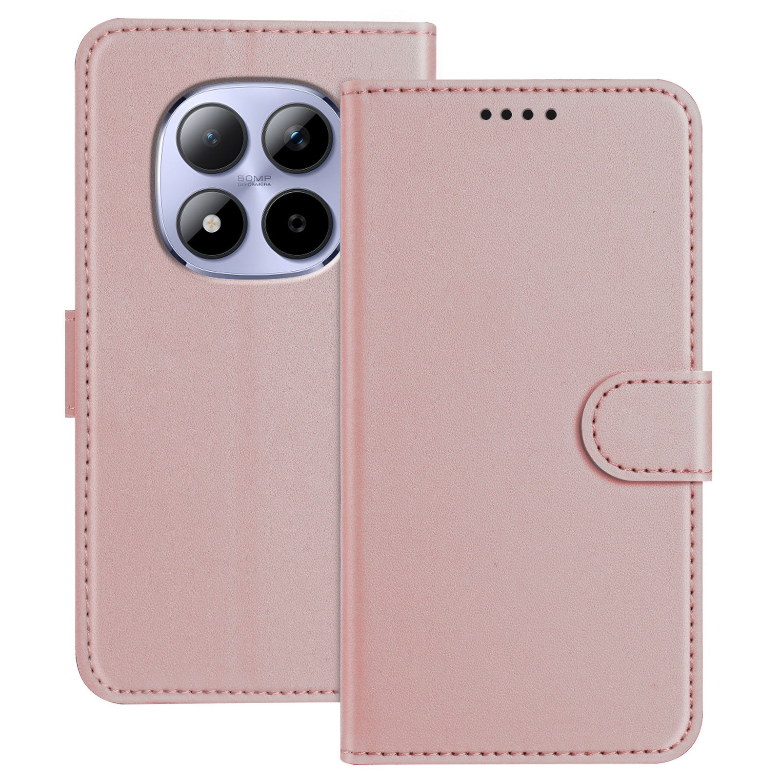 For Xiaomi Redmi Note 15 Pro 5G (Global) Leather Case Wallet Stand Solid Color Anti Drop Phone Cover - Rose Gold