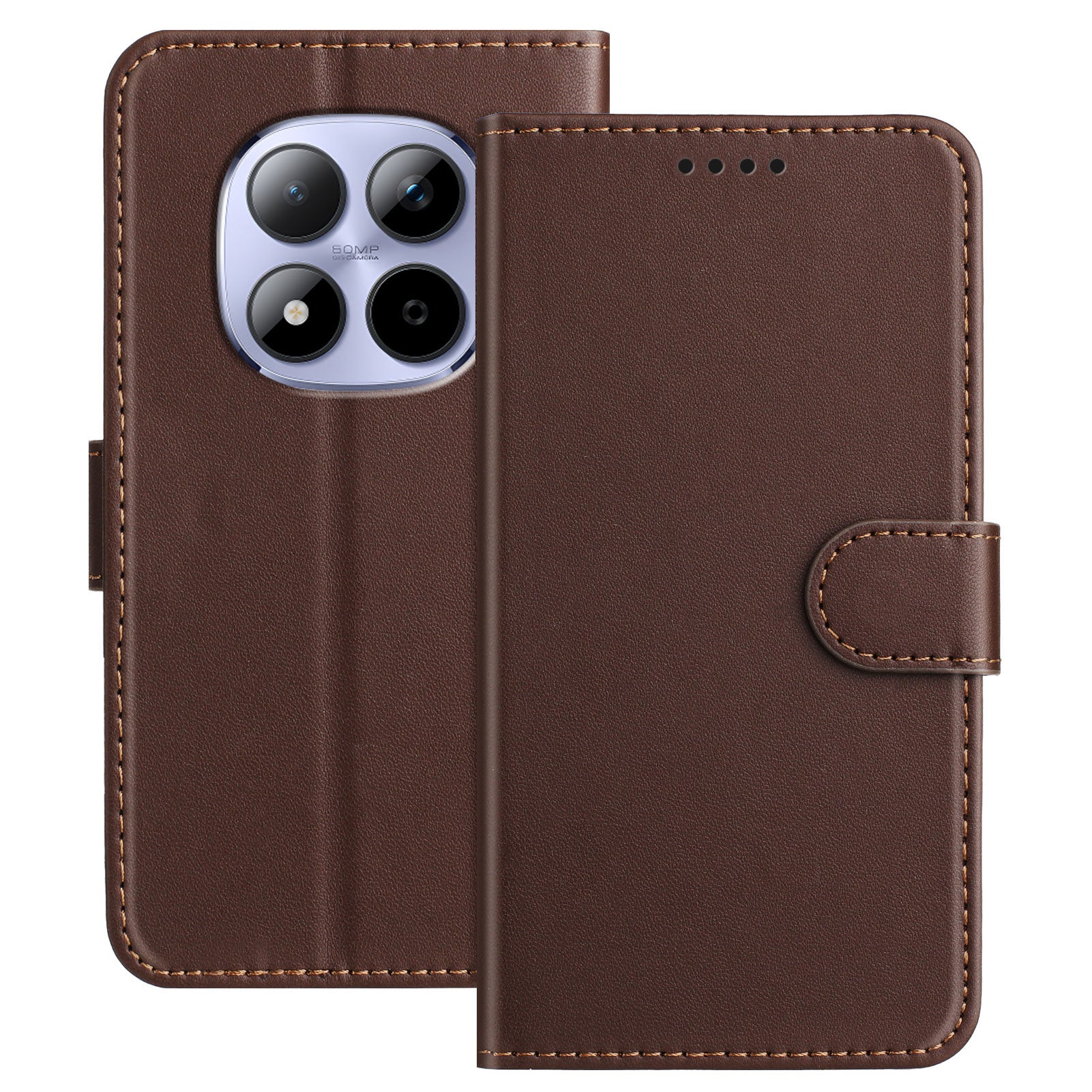 For Xiaomi Redmi Note 15 Pro 5G (Global) Leather Case Wallet Stand Solid Color Anti Drop Phone Cover - Brown
