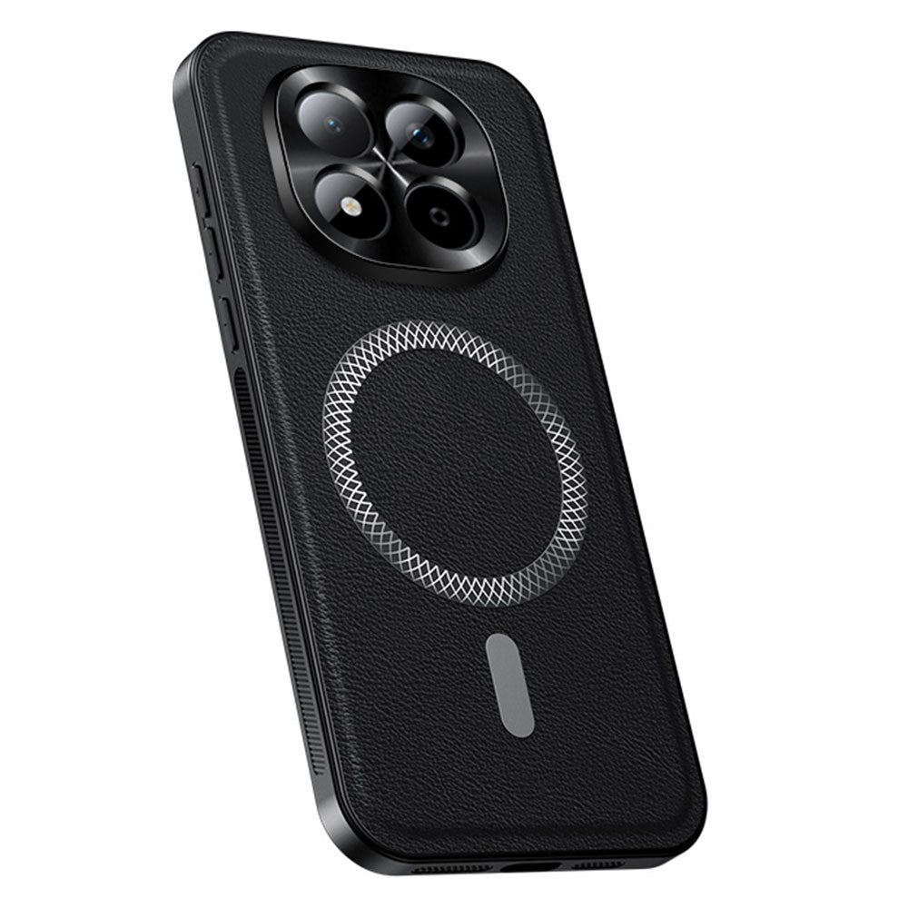 For Xiaomi Redmi Note 15 Pro 5G (Global) Magnetic Case PU TPU PC Phone Back Cover with Metal Lens Frame - Black