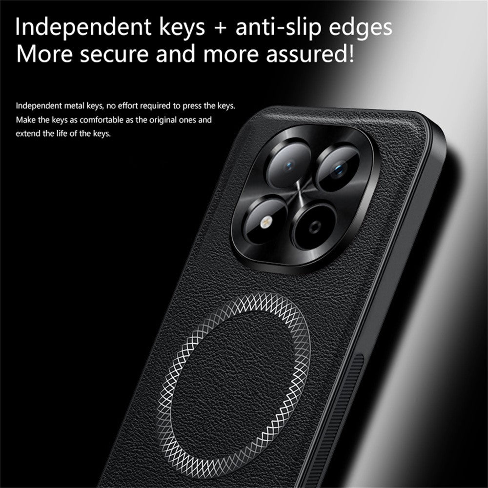 For Xiaomi Redmi Note 15 Pro 5G (Global) Magnetic Case PU TPU PC Phone Back Cover with Metal Lens Frame - Black