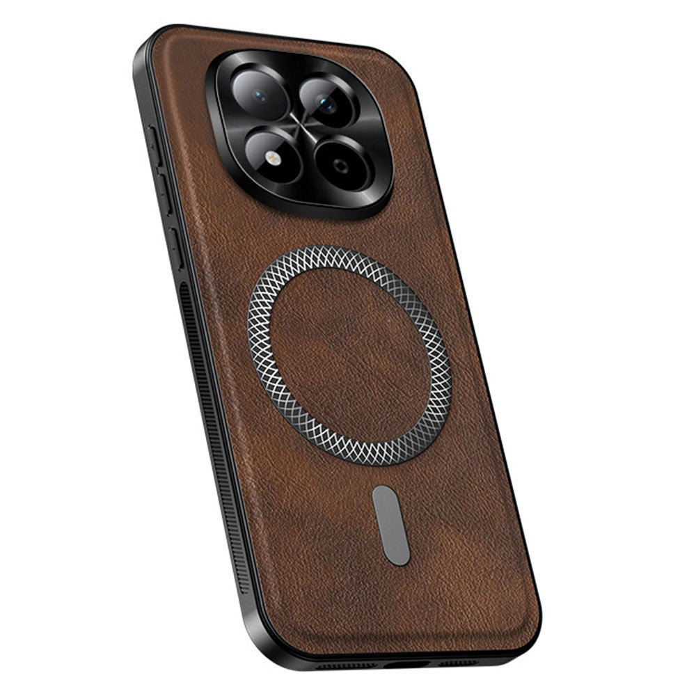 For Xiaomi Redmi Note 15 Pro 5G (Global) Magnetic Case PU TPU PC Phone Back Cover with Metal Lens Frame - Brown