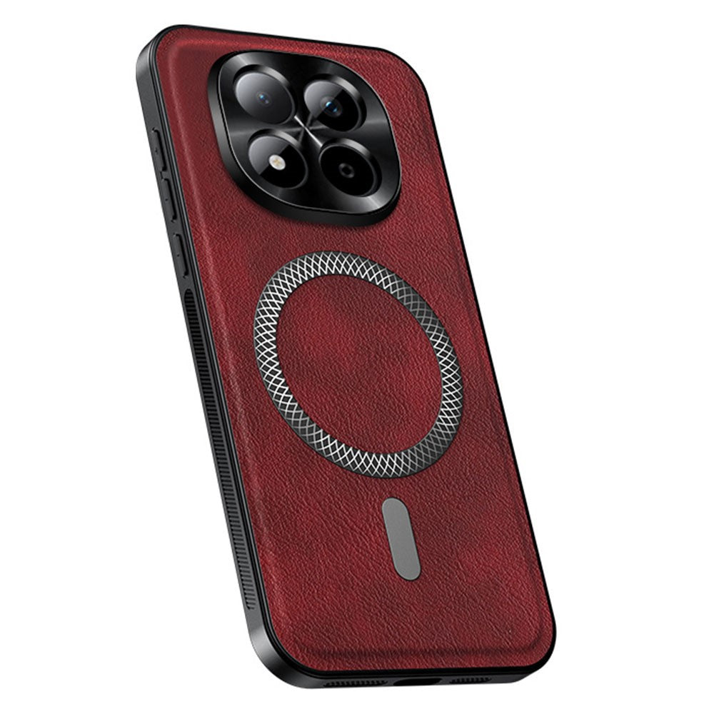 For Xiaomi Redmi Note 15 Pro 5G (Global) Magnetic Case PU TPU PC Phone Back Cover with Metal Lens Frame - Wine Red