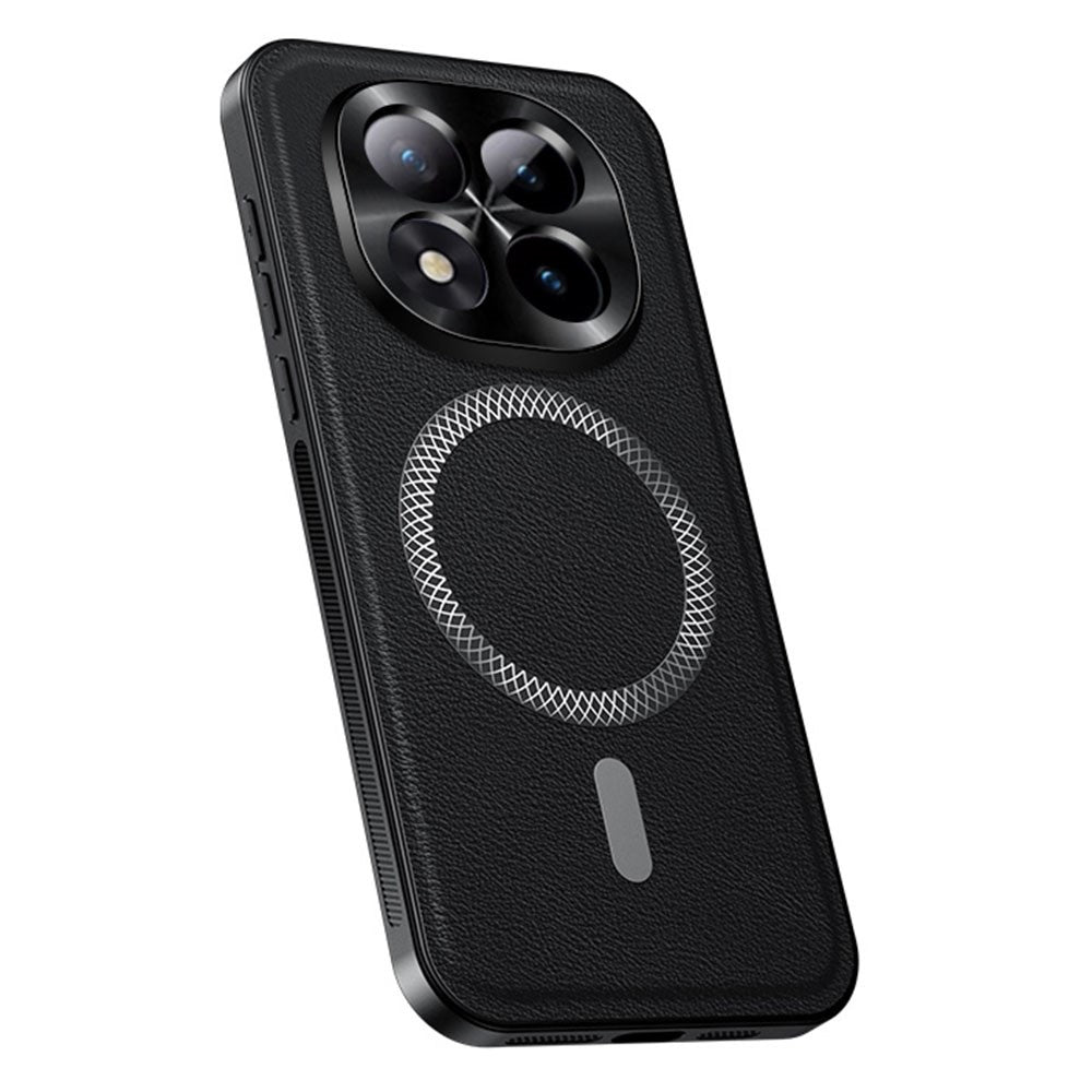 For Xiaomi Poco M8 Pro 5G / Redmi Note 15 Pro+ 5G (Global) Magnetic Case PU TPU PC Phone Back Cover with Metal Lens Frame - Black