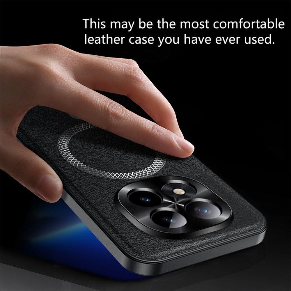 For Xiaomi Poco M8 Pro 5G / Redmi Note 15 Pro+ 5G (Global) Magnetic Case PU TPU PC Phone Back Cover with Metal Lens Frame - Brown