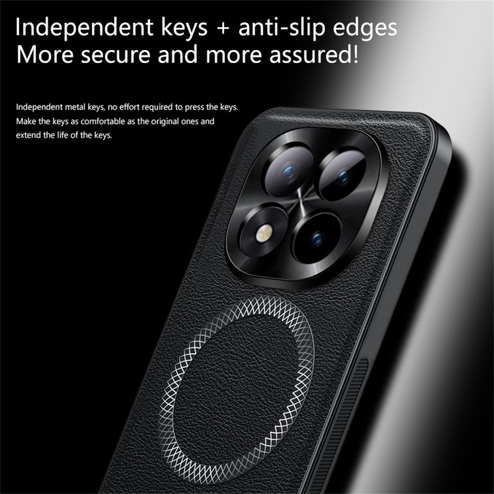 For Xiaomi Poco M8 Pro 5G / Redmi Note 15 Pro+ 5G (Global) Magnetic Case PU TPU PC Phone Back Cover with Metal Lens Frame - Wine Red