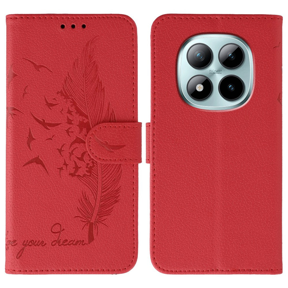 For Xiaomi Redmi Poco M8 Pro 5G / Redmi Note 15 Pro+ 5G (Global) Case Feather Imprint PU Leather Wallet Phone Cover - Red