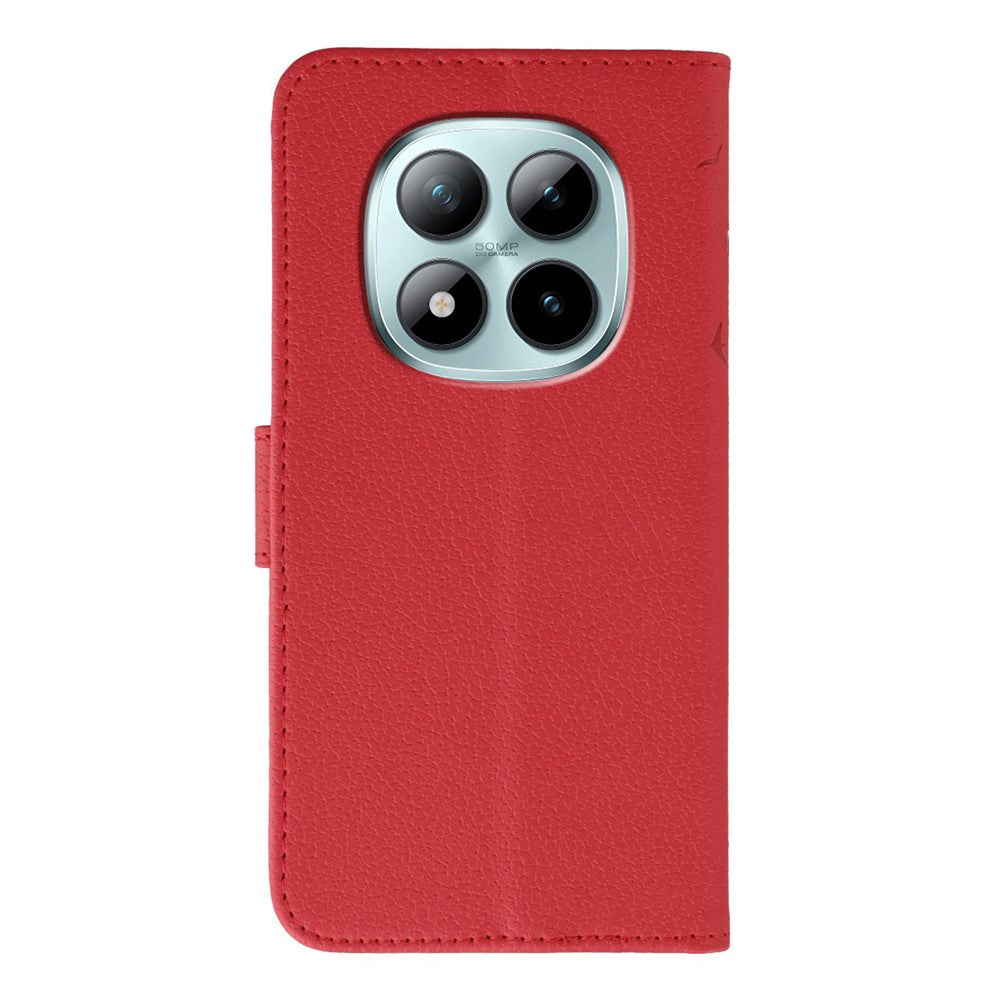 For Xiaomi Redmi Poco M8 Pro 5G / Redmi Note 15 Pro+ 5G (Global) Case Feather Imprint PU Leather Wallet Phone Cover - Red