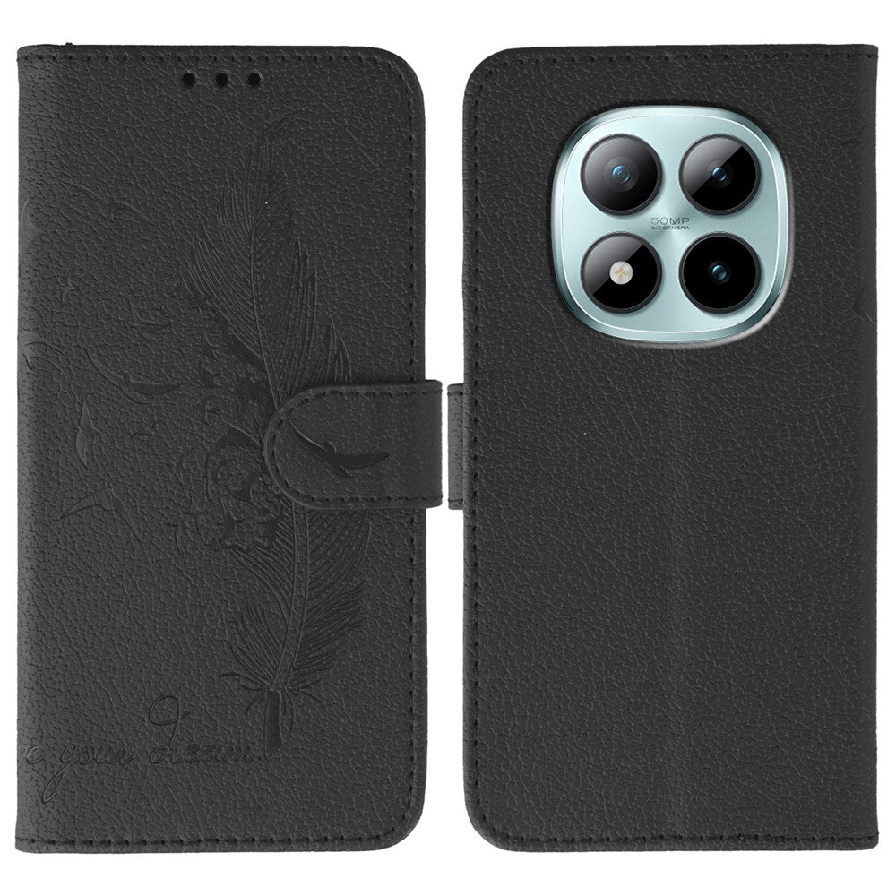 For Xiaomi Redmi Poco M8 Pro 5G / Redmi Note 15 Pro+ 5G (Global) Case Feather Imprint PU Leather Wallet Phone Cover - Black