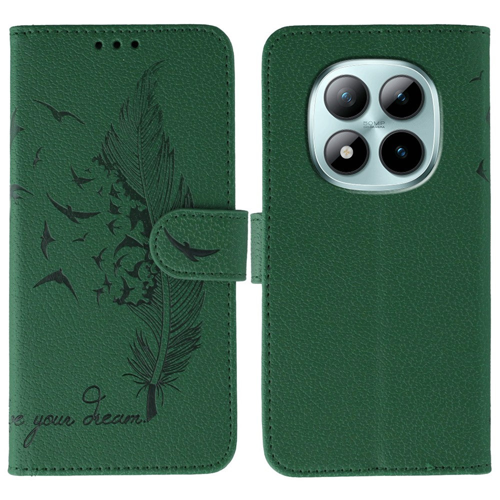 For Xiaomi Redmi Poco M8 Pro 5G / Redmi Note 15 Pro+ 5G (Global) Case Feather Imprint PU Leather Wallet Phone Cover - Green