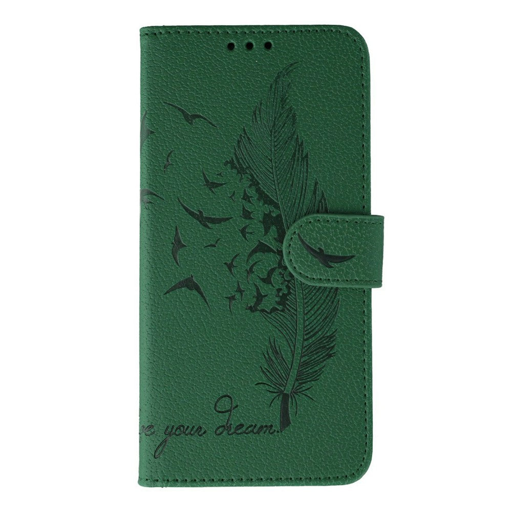 For Xiaomi Redmi Poco M8 Pro 5G / Redmi Note 15 Pro+ 5G (Global) Case Feather Imprint PU Leather Wallet Phone Cover - Green