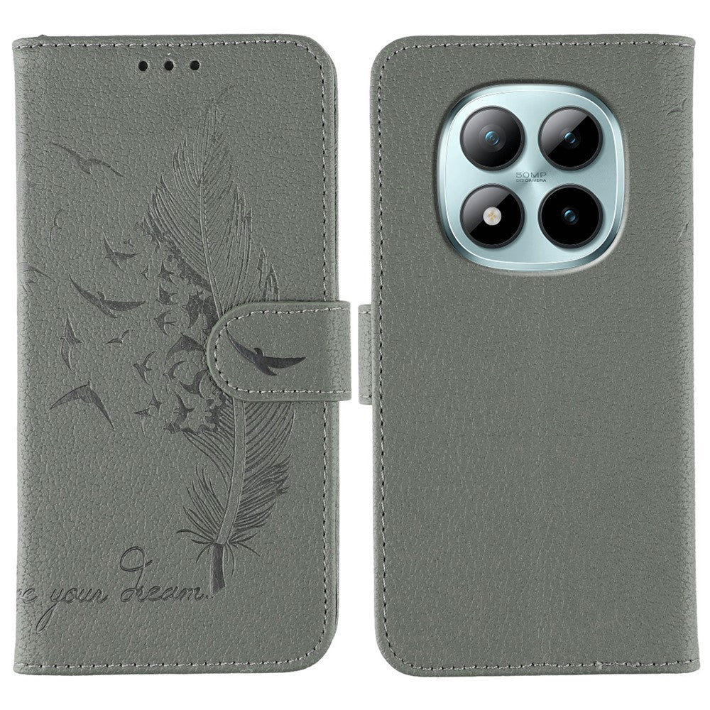 For Xiaomi Redmi Poco M8 Pro 5G / Redmi Note 15 Pro+ 5G (Global) Case Feather Imprint PU Leather Wallet Phone Cover - Grey