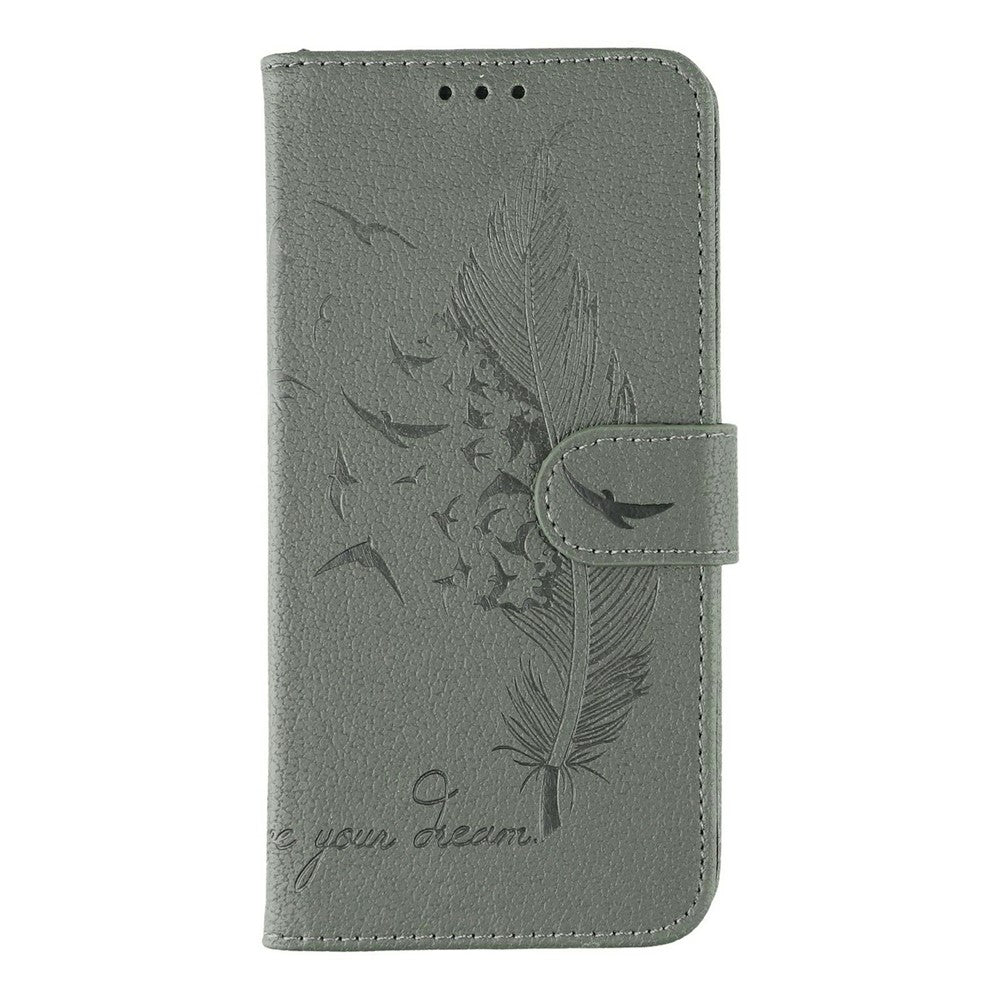 For Xiaomi Redmi Poco M8 Pro 5G / Redmi Note 15 Pro+ 5G (Global) Case Feather Imprint PU Leather Wallet Phone Cover - Grey