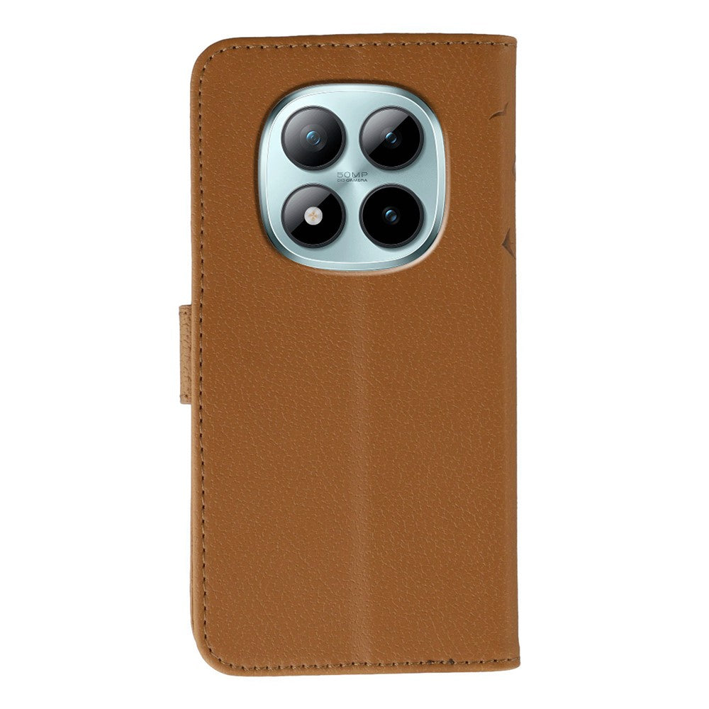 For Xiaomi Redmi Poco M8 Pro 5G / Redmi Note 15 Pro+ 5G (Global) Case Feather Imprint PU Leather Wallet Phone Cover - Brown