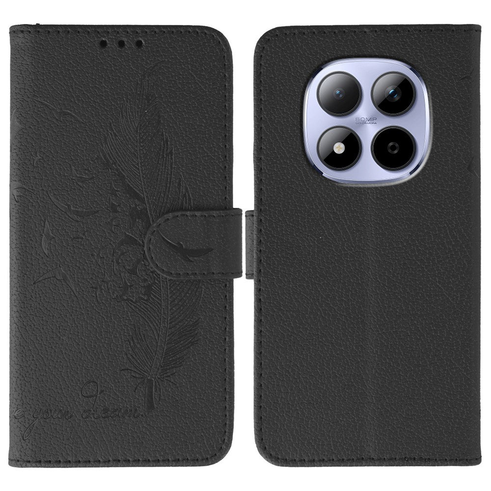 For Xiaomi Redmi Note 15 Pro 5G (Global) Case Feather Imprint PU Leather Wallet Phone Cover - Black
