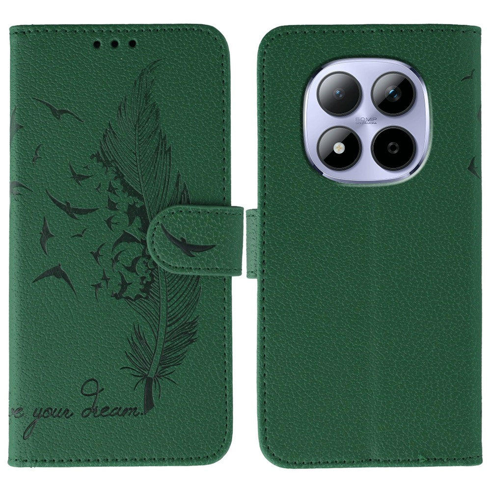 For Xiaomi Redmi Note 15 Pro 5G (Global) Case Feather Imprint PU Leather Wallet Phone Cover - Green
