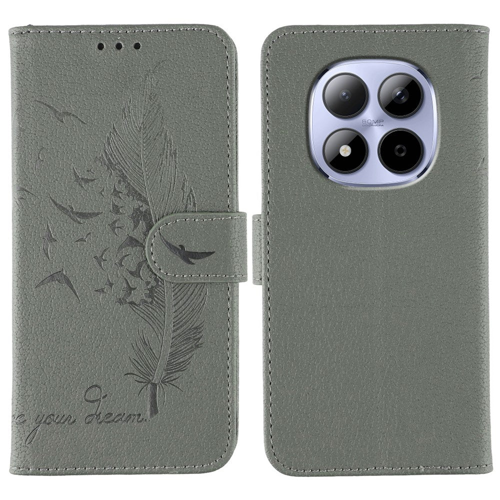 For Xiaomi Redmi Note 15 Pro 5G (Global) Case Feather Imprint PU Leather Wallet Phone Cover - Grey