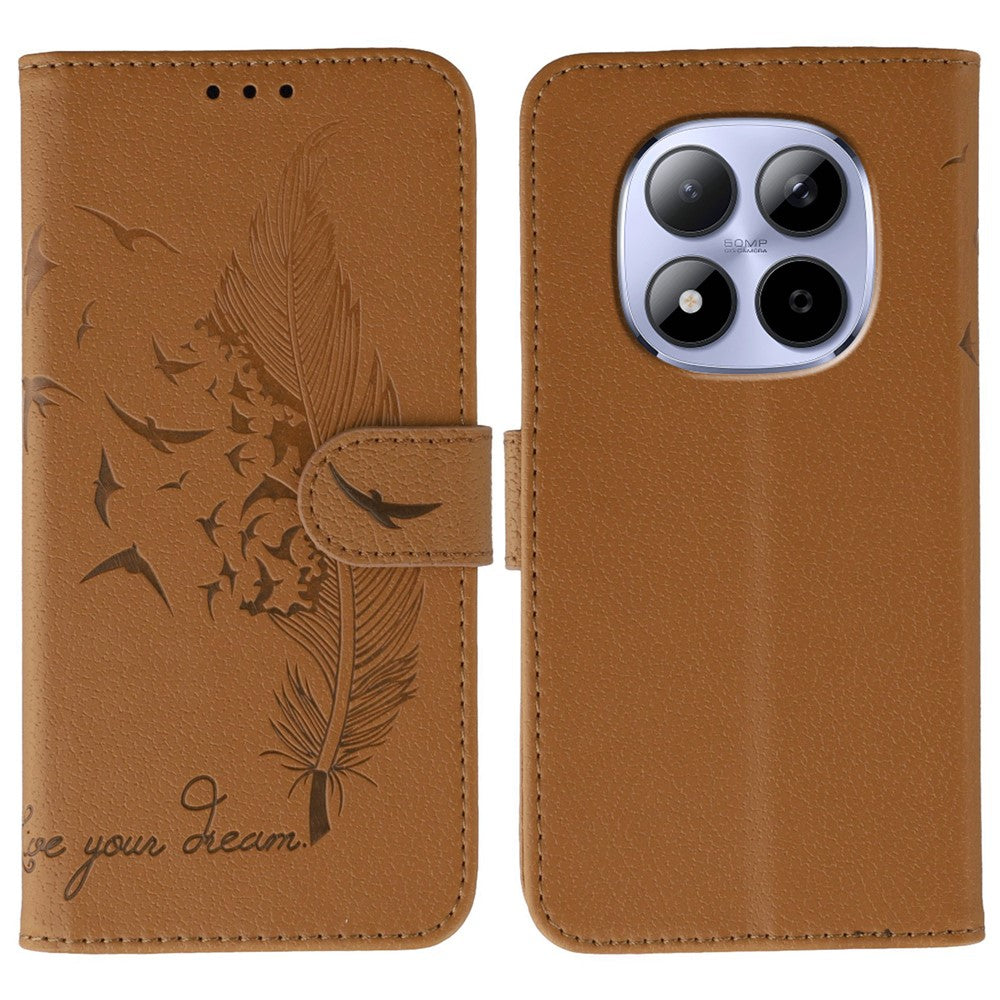 For Xiaomi Redmi Note 15 Pro 5G (Global) Case Feather Imprint PU Leather Wallet Phone Cover - Brown