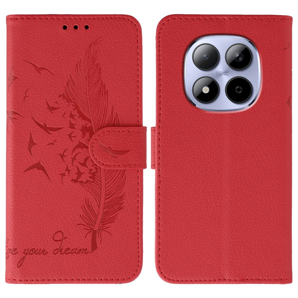 For Xiaomi Redmi Note 15 Pro 5G (Global) Case Feather Imprint PU Leather Wallet Phone Cover - Red