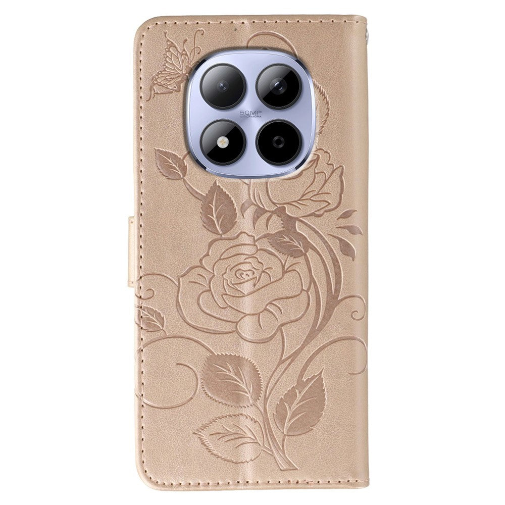 For Xiaomi Redmi Note 15 Pro 5G (Global) Case Wallet Stand Imprinted Rose Butterfly PU Leather Phone Cover - Rose Gold