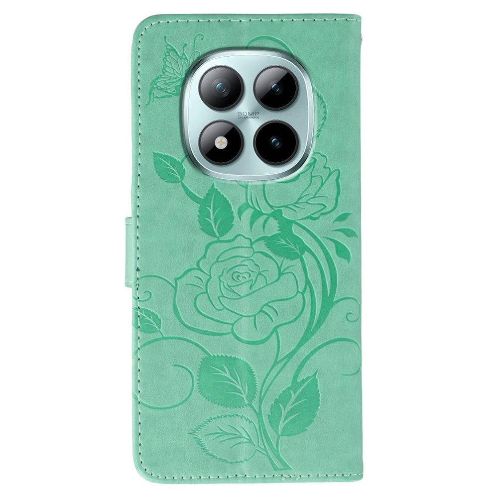 For Xiaomi Redmi Poco M8 Pro 5G / Redmi Note 15 Pro+ 5G (Global) Case Wallet Stand Imprinted Rose Butterfly PU Leather Phone Cover - Green