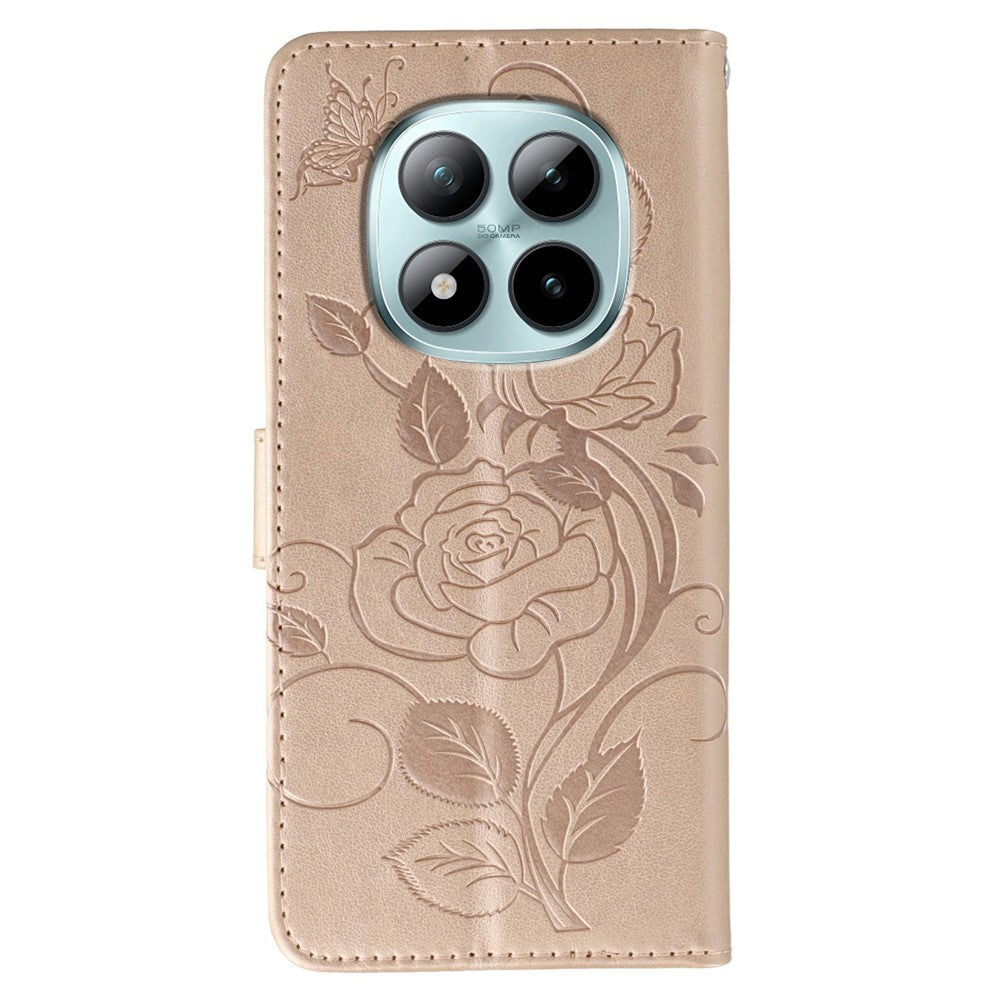 For Xiaomi Redmi Poco M8 Pro 5G / Redmi Note 15 Pro+ 5G (Global) Case Wallet Stand Imprinted Rose Butterfly PU Leather Phone Cover - Rose Gold