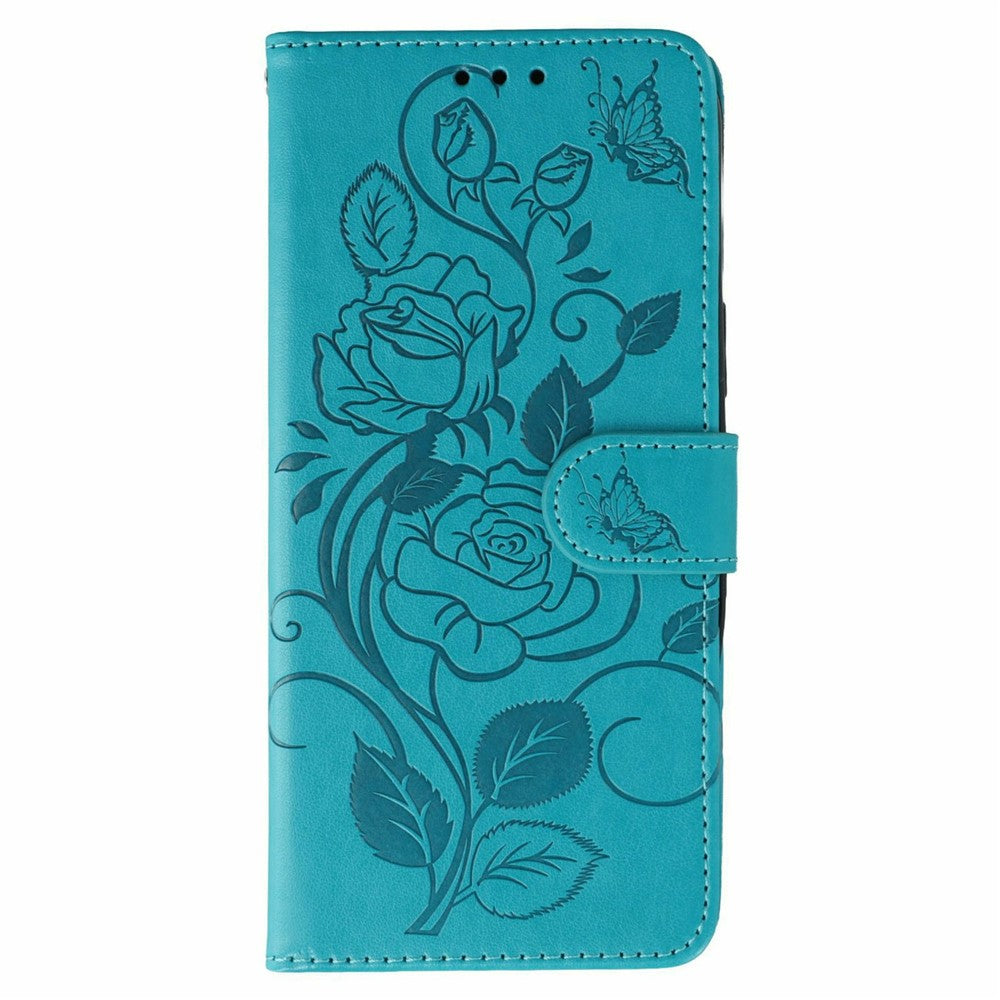 For Xiaomi Redmi Poco M8 Pro 5G / Redmi Note 15 Pro+ 5G (Global) Case Wallet Stand Imprinted Rose Butterfly PU Leather Phone Cover - Blue