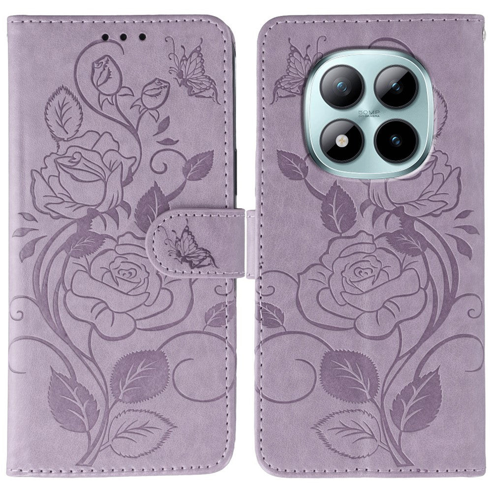 For Xiaomi Redmi Poco M8 Pro 5G / Redmi Note 15 Pro+ 5G (Global) Case Wallet Stand Imprinted Rose Butterfly PU Leather Phone Cover - Purple