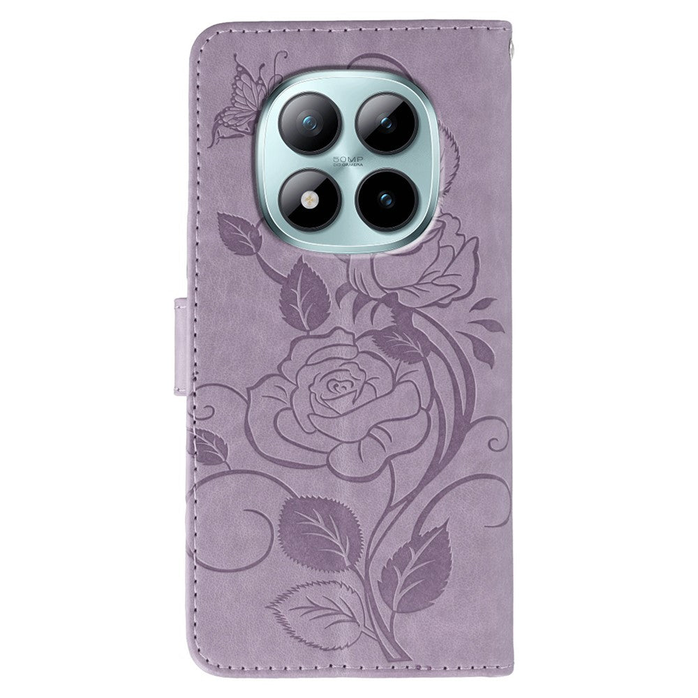 For Xiaomi Redmi Poco M8 Pro 5G / Redmi Note 15 Pro+ 5G (Global) Case Wallet Stand Imprinted Rose Butterfly PU Leather Phone Cover - Purple