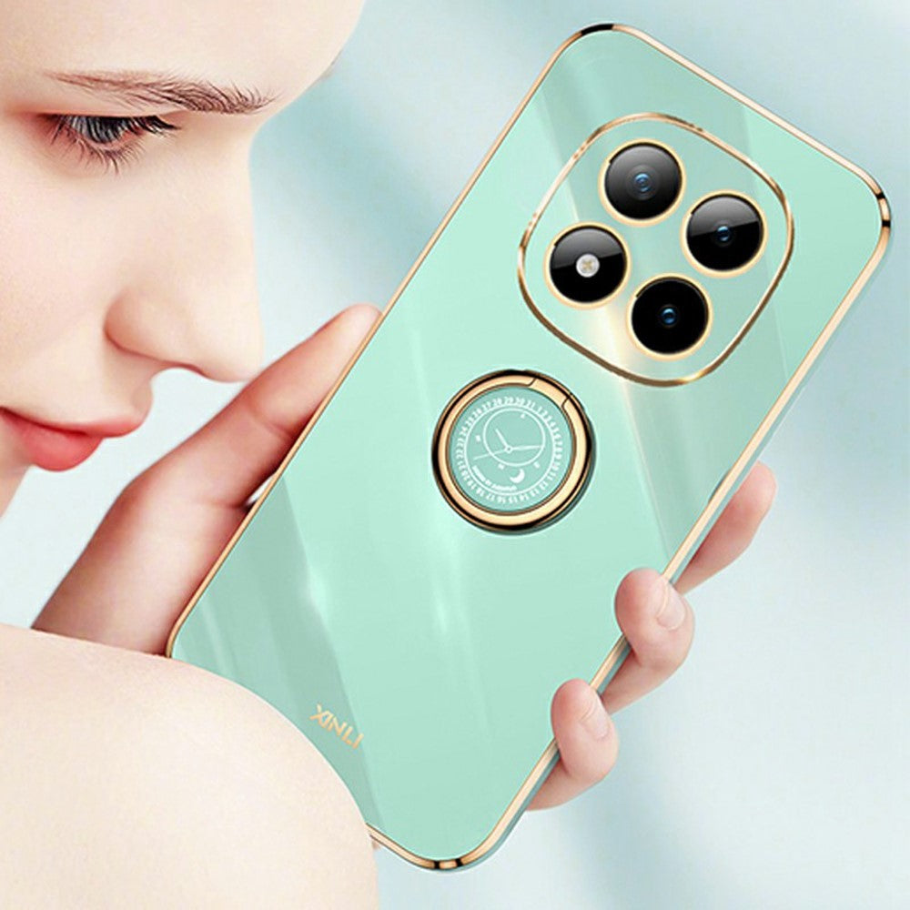 XINLI For Xiaomi Redmi Note 15 Pro 5G (Global) Case Ring Kickstand Electroplating TPU Phone Cover - Cyan