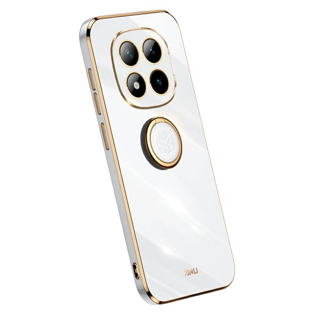 XINLI For Xiaomi Redmi Note 15 Pro 5G (Global) Case Ring Kickstand Electroplating TPU Phone Cover - White