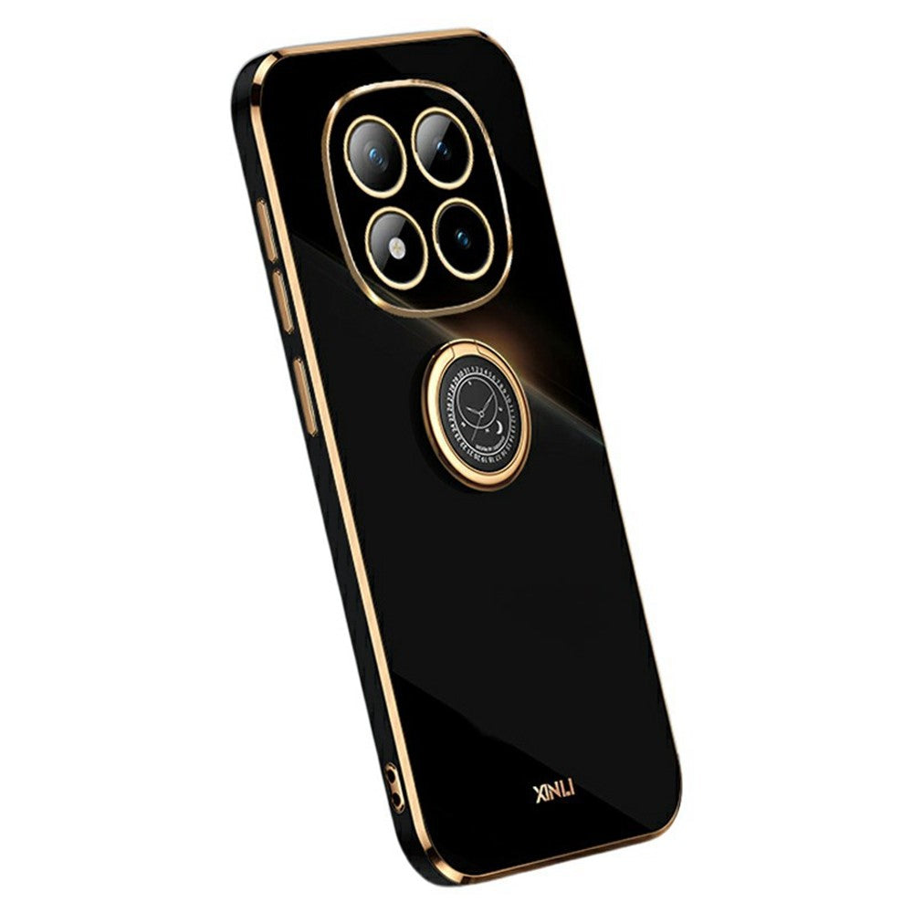 XINLI For Xiaomi Redmi Note 15 Pro 5G (Global) Case Ring Kickstand Electroplating TPU Phone Cover - Black