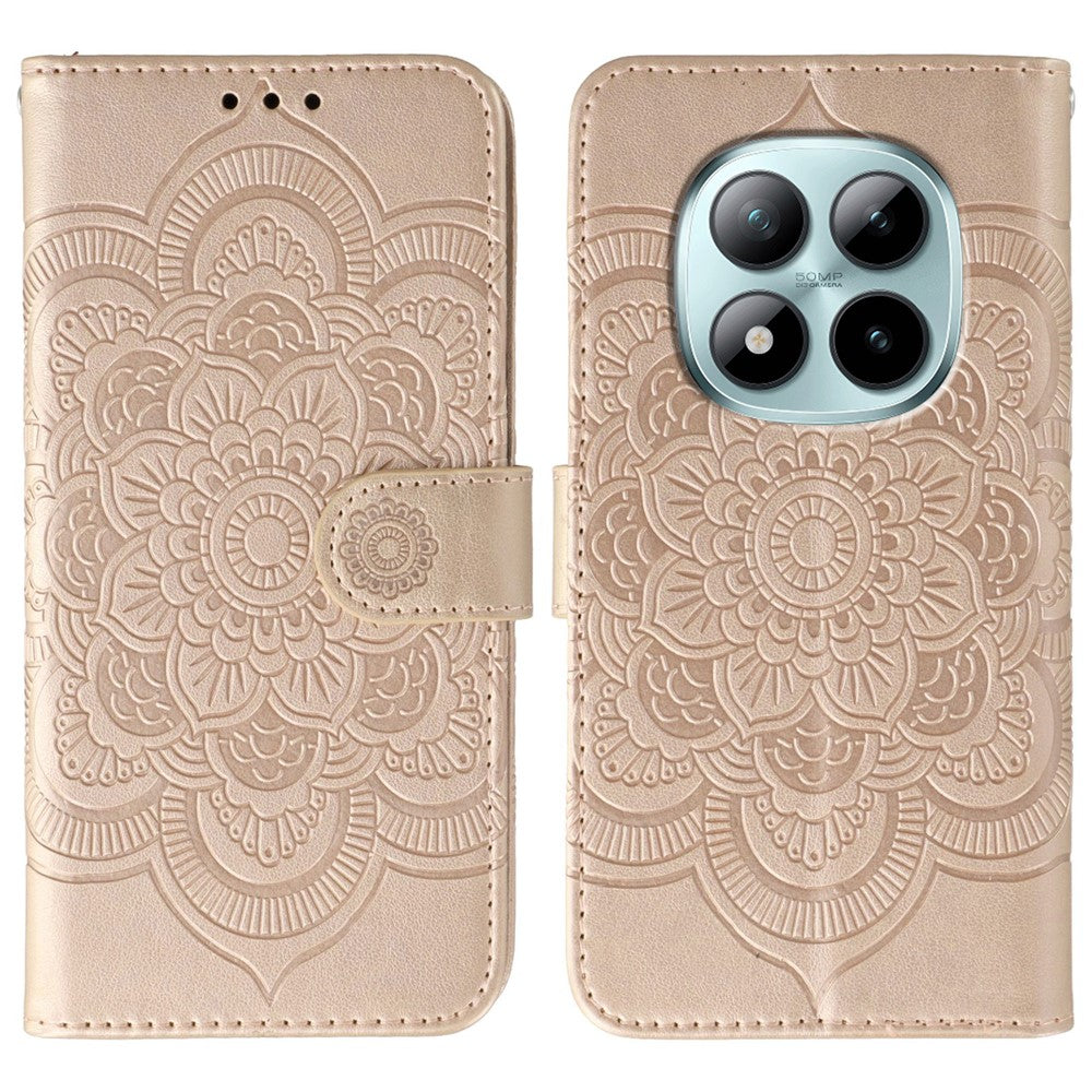 For Xiaomi Poco M8 Pro 5G / Redmi Note 15 Pro+ 5G (Global) Case PU Leather Mandala Imprinted Design Wallet Phone Cover with Wrist Strap - Rose Gold