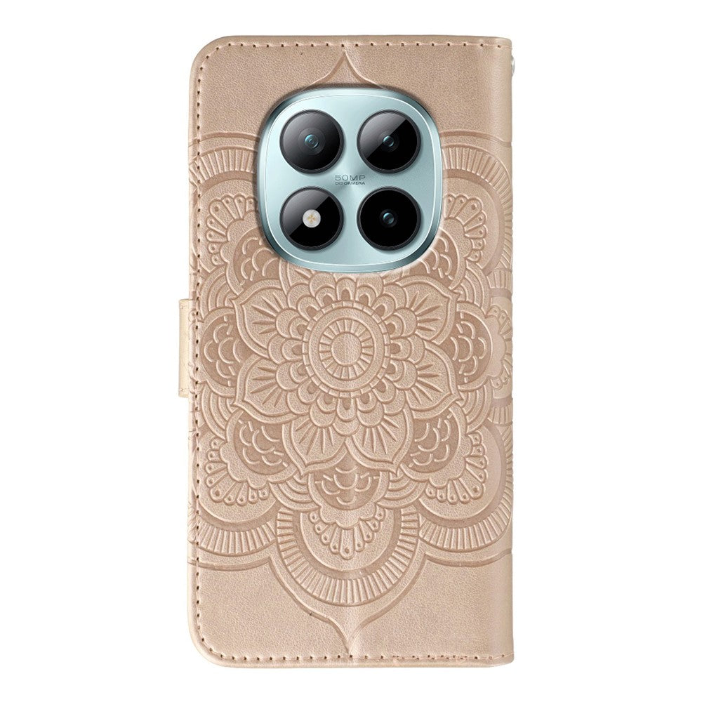 For Xiaomi Poco M8 Pro 5G / Redmi Note 15 Pro+ 5G (Global) Case PU Leather Mandala Imprinted Design Wallet Phone Cover with Wrist Strap - Rose Gold