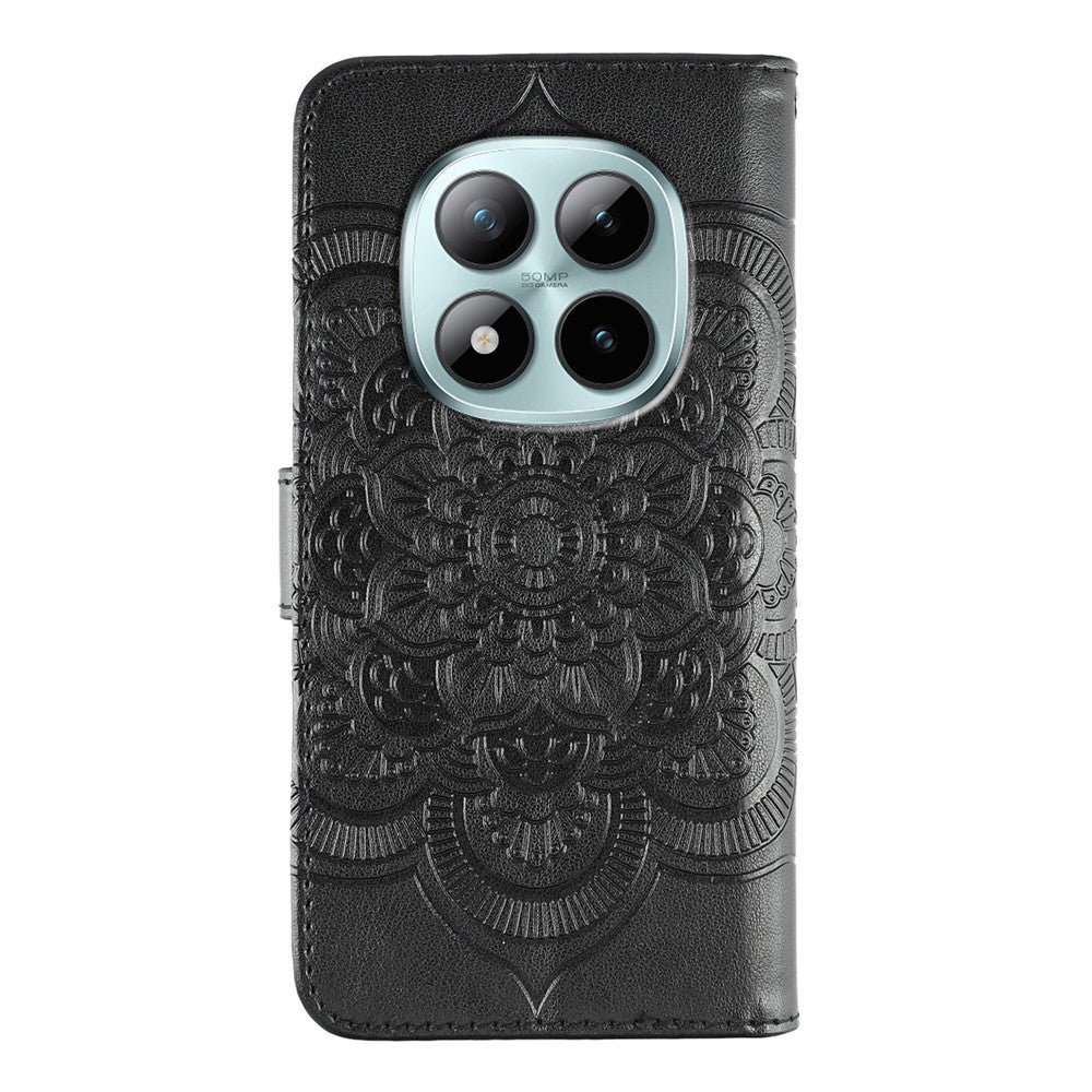 For Xiaomi Poco M8 Pro 5G / Redmi Note 15 Pro+ 5G (Global) Case PU Leather Mandala Imprinted Design Wallet Phone Cover with Wrist Strap - Black