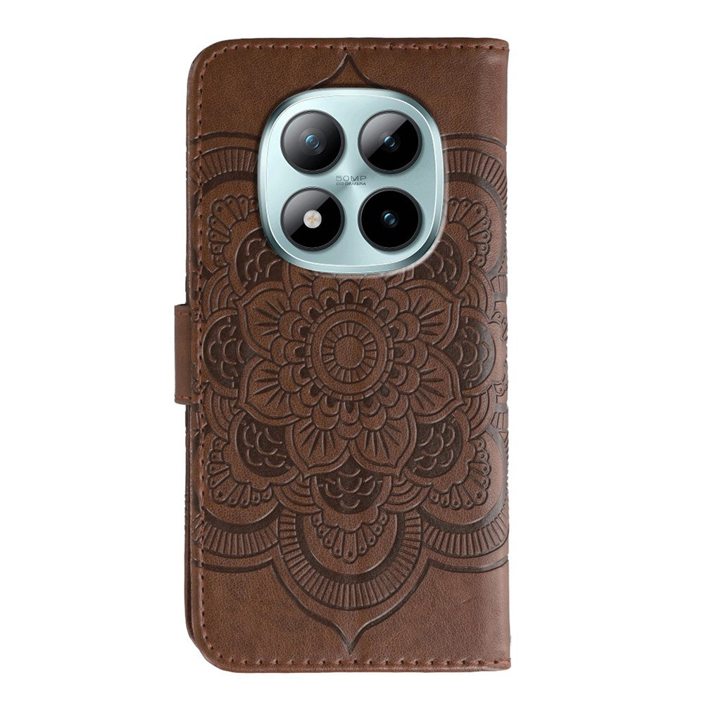 For Xiaomi Poco M8 Pro 5G / Redmi Note 15 Pro+ 5G (Global) Case PU Leather Mandala Imprinted Design Wallet Phone Cover with Wrist Strap - Brown