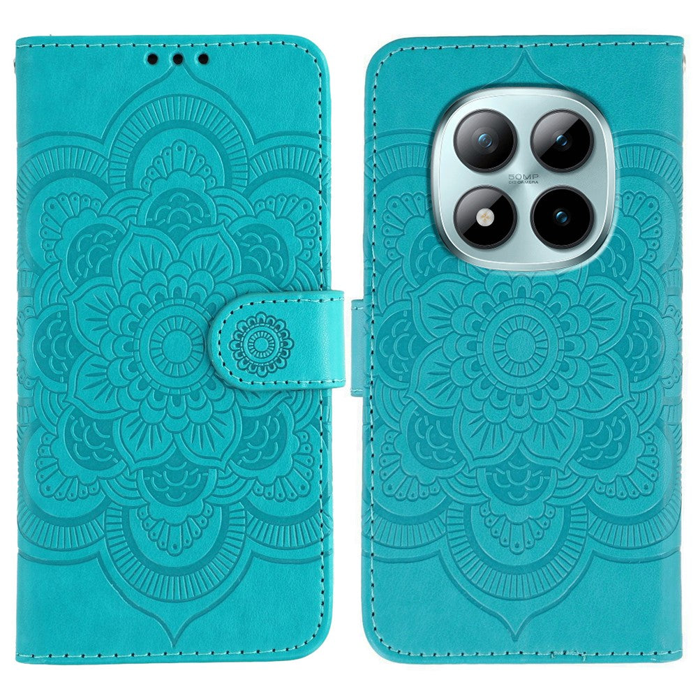 For Xiaomi Poco M8 Pro 5G / Redmi Note 15 Pro+ 5G (Global) Case PU Leather Mandala Imprinted Design Wallet Phone Cover with Wrist Strap - Blue