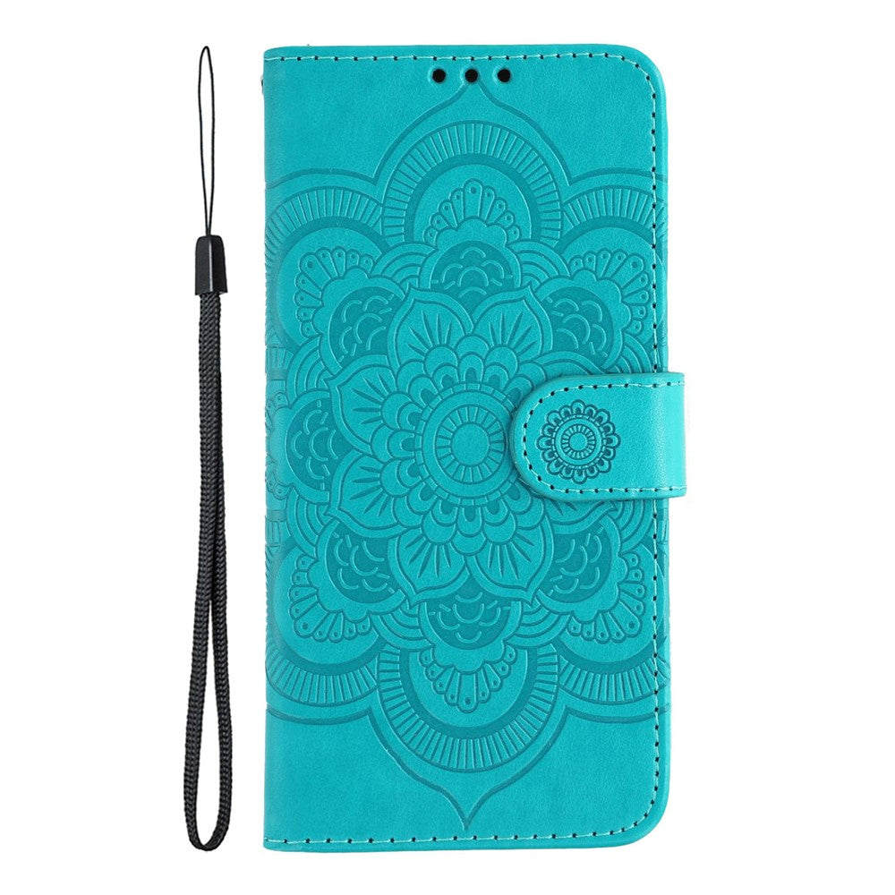 For Xiaomi Poco M8 Pro 5G / Redmi Note 15 Pro+ 5G (Global) Case PU Leather Mandala Imprinted Design Wallet Phone Cover with Wrist Strap - Blue