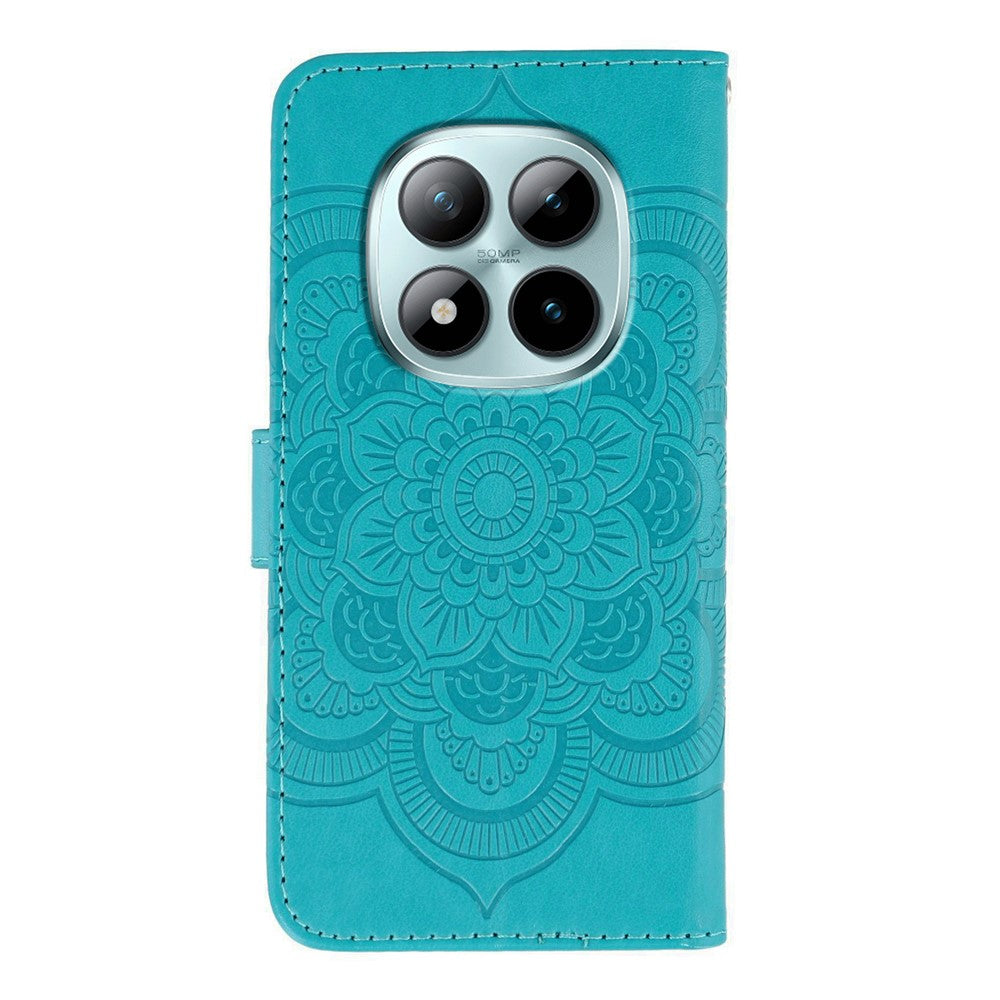 For Xiaomi Poco M8 Pro 5G / Redmi Note 15 Pro+ 5G (Global) Case PU Leather Mandala Imprinted Design Wallet Phone Cover with Wrist Strap - Blue