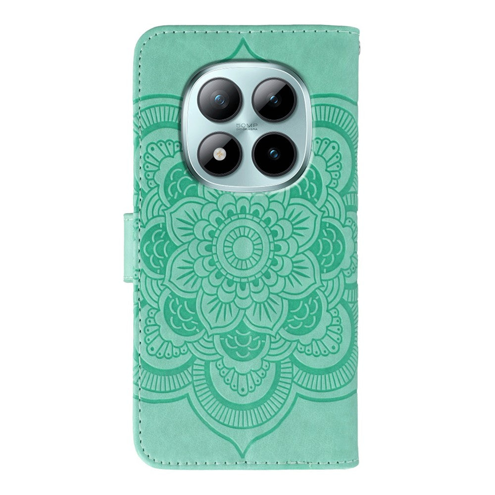 For Xiaomi Poco M8 Pro 5G / Redmi Note 15 Pro+ 5G (Global) Case PU Leather Mandala Imprinted Design Wallet Phone Cover with Wrist Strap - Green