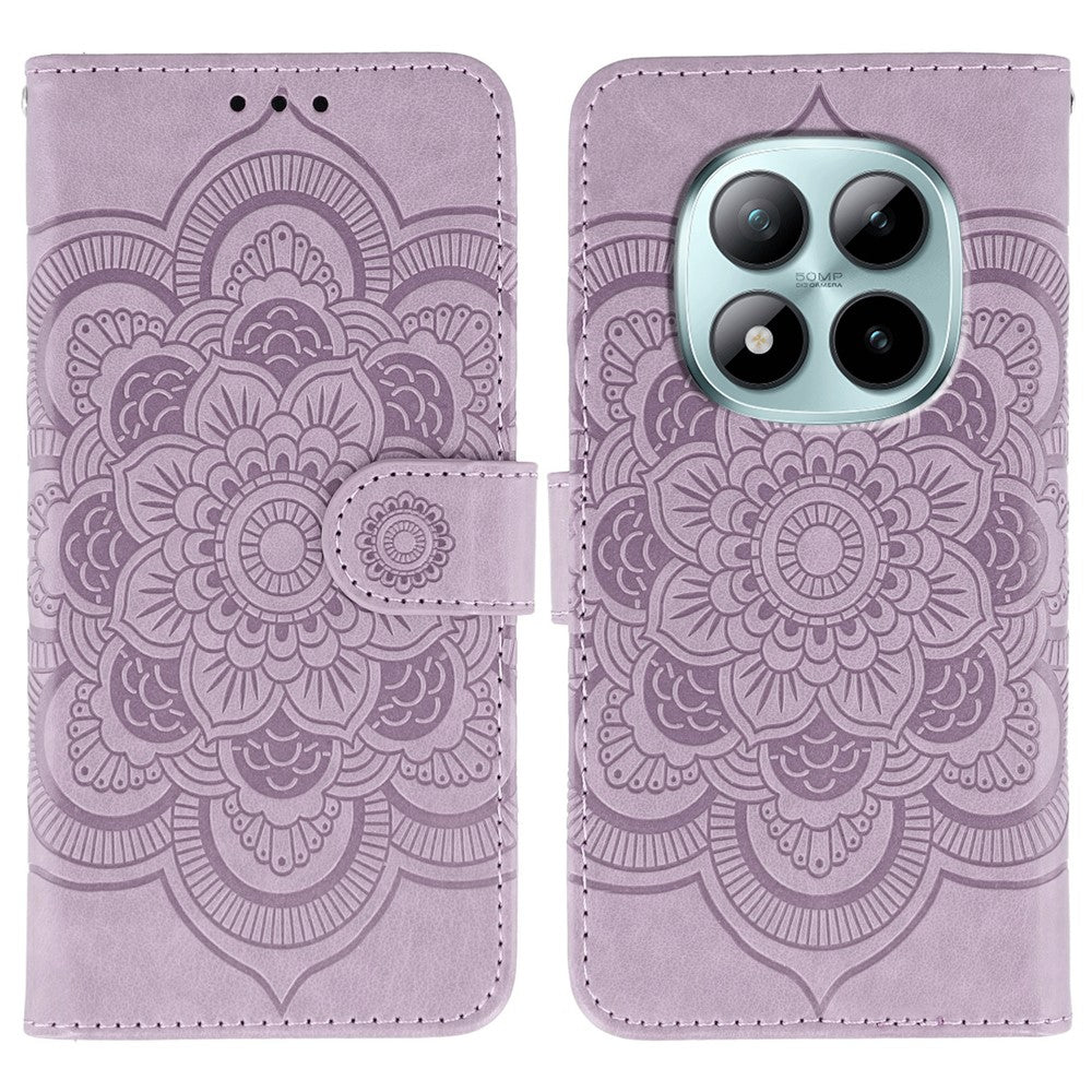 For Xiaomi Poco M8 Pro 5G / Redmi Note 15 Pro+ 5G (Global) Case PU Leather Mandala Imprinted Design Wallet Phone Cover with Wrist Strap - Purple