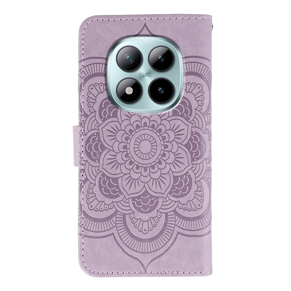 For Xiaomi Poco M8 Pro 5G / Redmi Note 15 Pro+ 5G (Global) Case PU Leather Mandala Imprinted Design Wallet Phone Cover with Wrist Strap - Purple