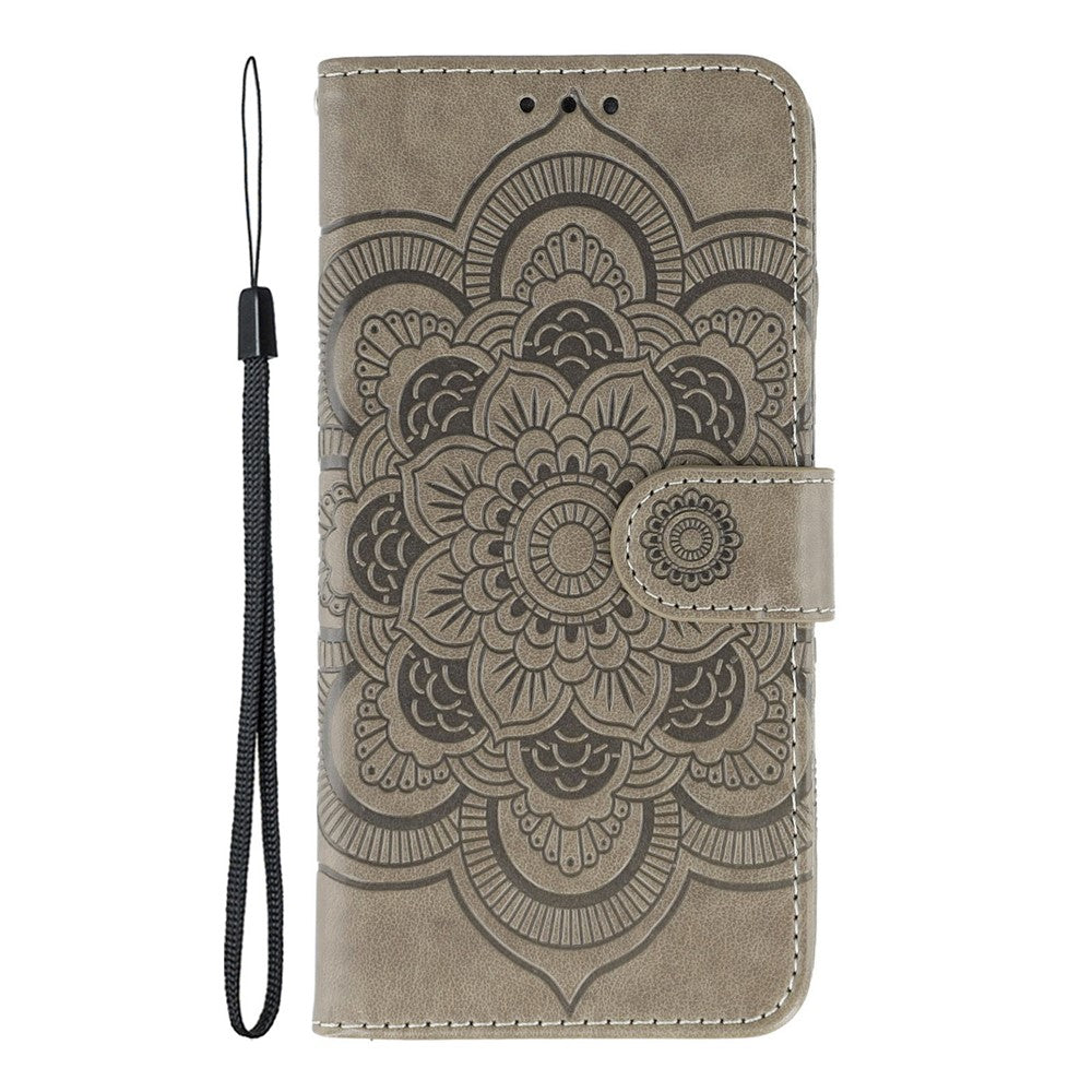 For Xiaomi Poco M8 Pro 5G / Redmi Note 15 Pro+ 5G (Global) Case PU Leather Mandala Imprinted Design Wallet Phone Cover with Wrist Strap - Grey