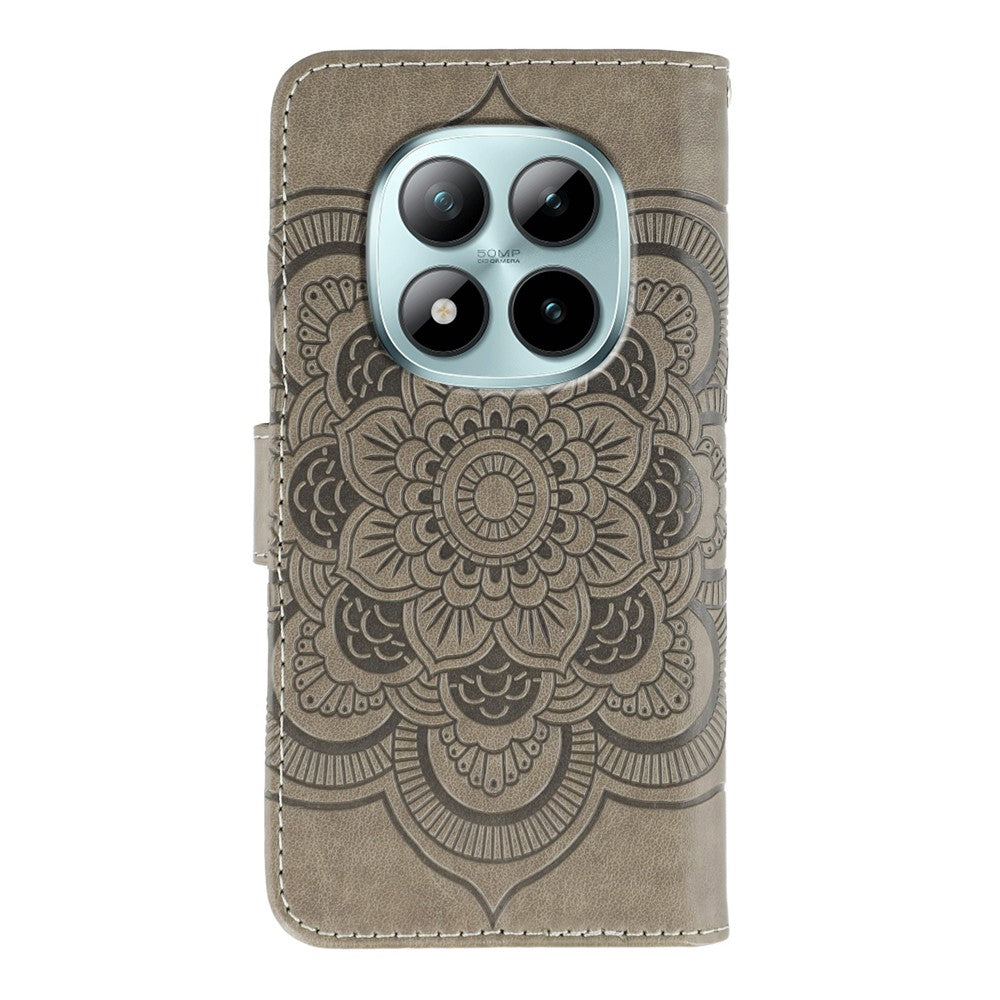 For Xiaomi Poco M8 Pro 5G / Redmi Note 15 Pro+ 5G (Global) Case PU Leather Mandala Imprinted Design Wallet Phone Cover with Wrist Strap - Grey