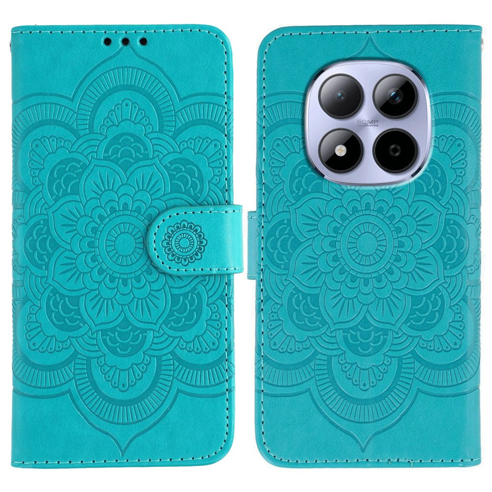 For Xiaomi Redmi Note 15 Pro 5G (Global) Case PU Leather Mandala Imprinted Design Wallet Phone Cover with Wrist Stra - Blue