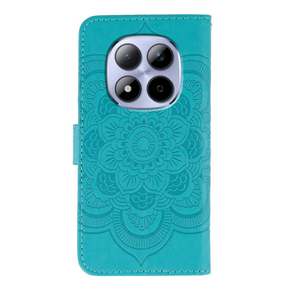 For Xiaomi Redmi Note 15 Pro 5G (Global) Case PU Leather Mandala Imprinted Design Wallet Phone Cover with Wrist Stra - Blue