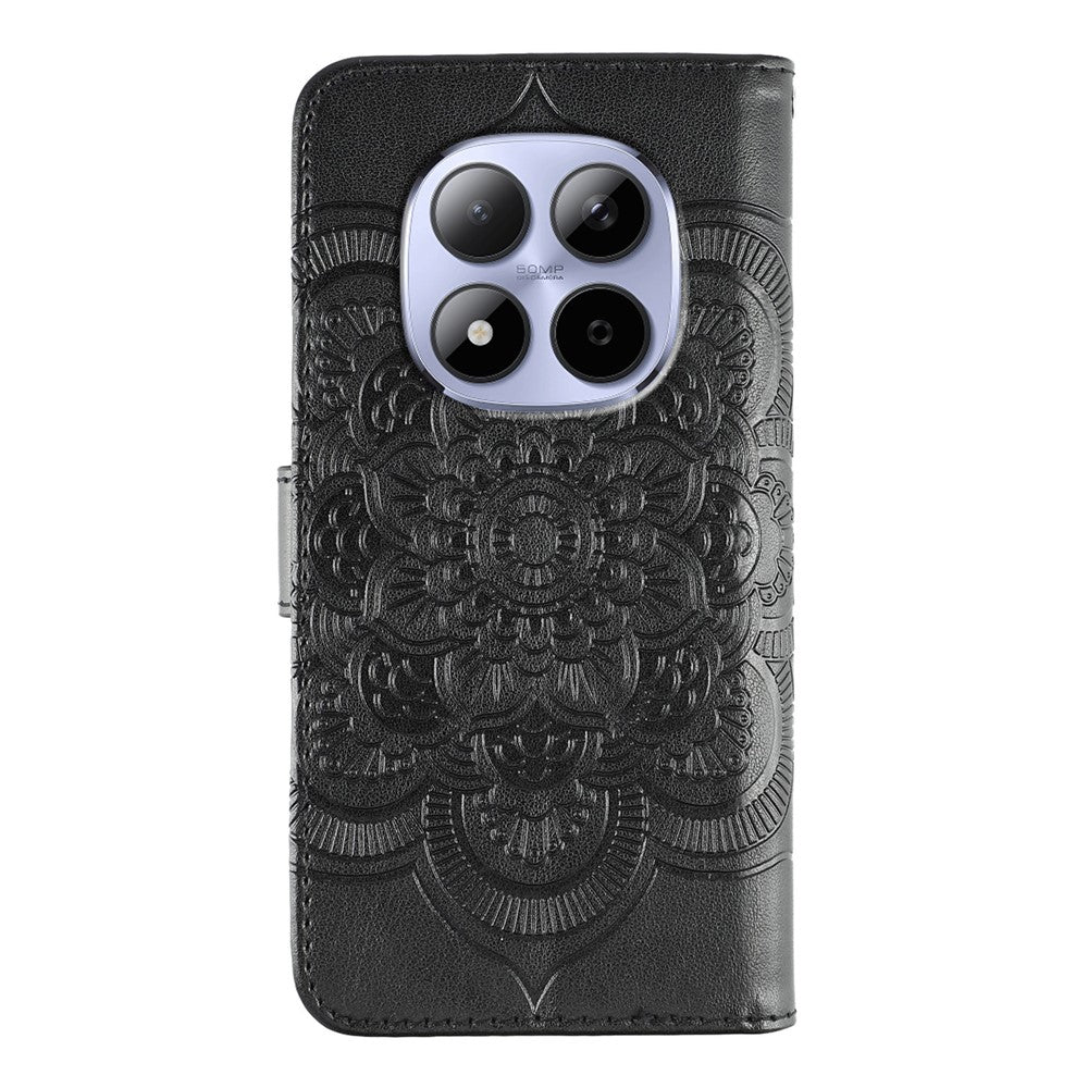 For Xiaomi Redmi Note 15 Pro 5G (Global) Case PU Leather Mandala Imprinted Design Wallet Phone Cover with Wrist Stra - Black