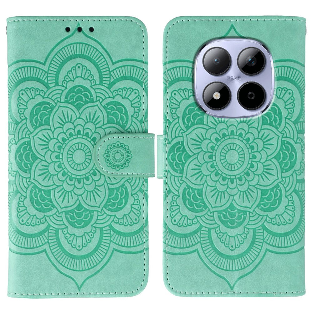For Xiaomi Redmi Note 15 Pro 5G (Global) Case PU Leather Mandala Imprinted Design Wallet Phone Cover with Wrist Stra - Green